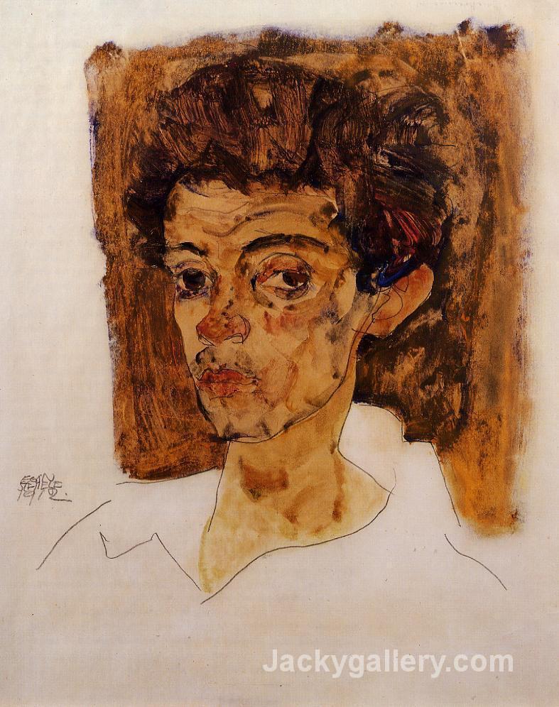 Self Portrait with Brown Background by Egon Schiele paintings reproduction